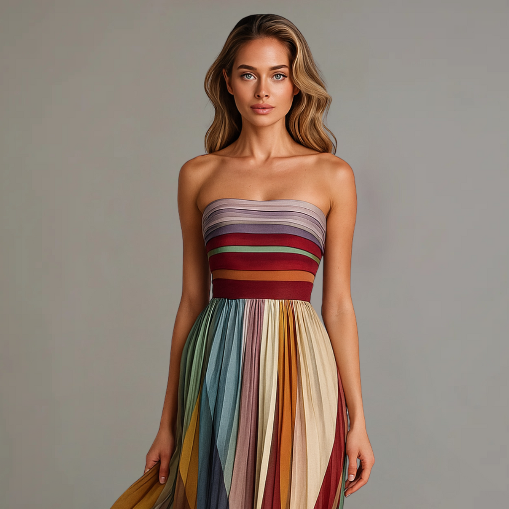 Trägerloses Plissee-Maxikleid für Damen