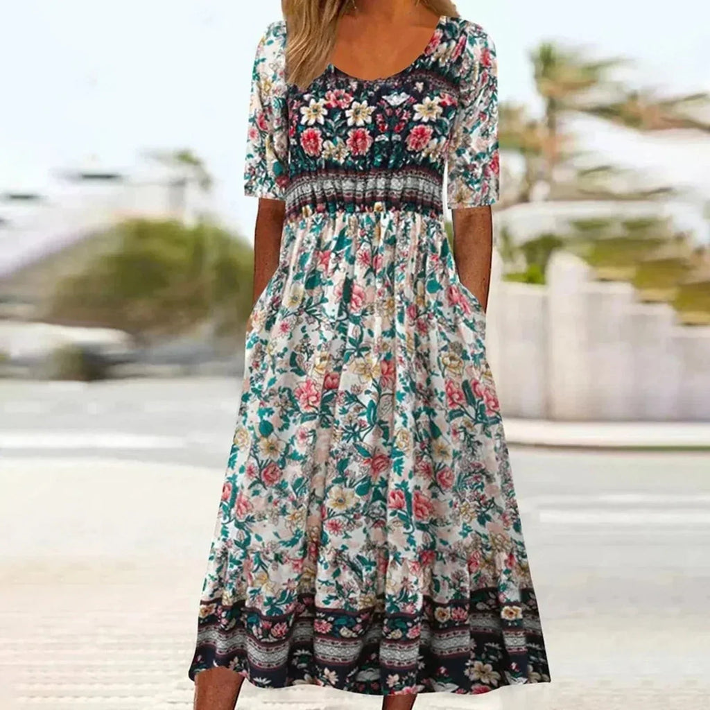 Women's midi dress with boho print