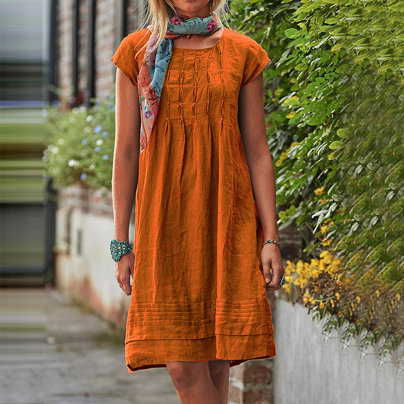 Light women's summer dress with short sleeves and V-neck | Loose-fitting casual dress | Comfortable short-sleeve dress