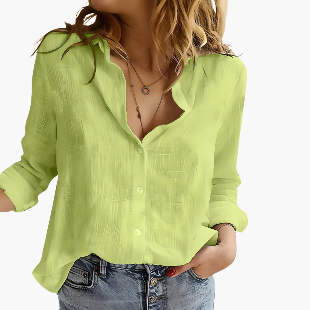 Women's blouse with button placket and collar