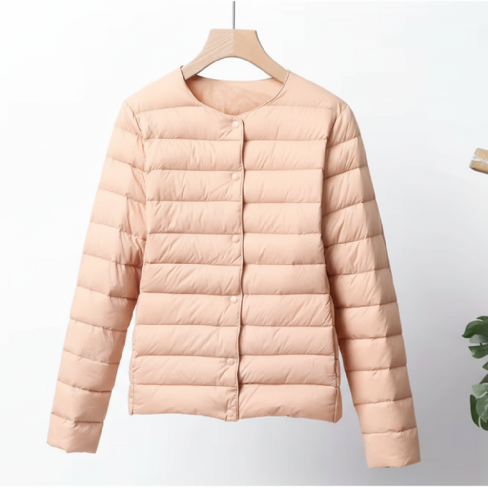 NOUVEAU RICHE Damen Ultradünne Daunenjacke Leicht Warm Kurzes Design Rosa