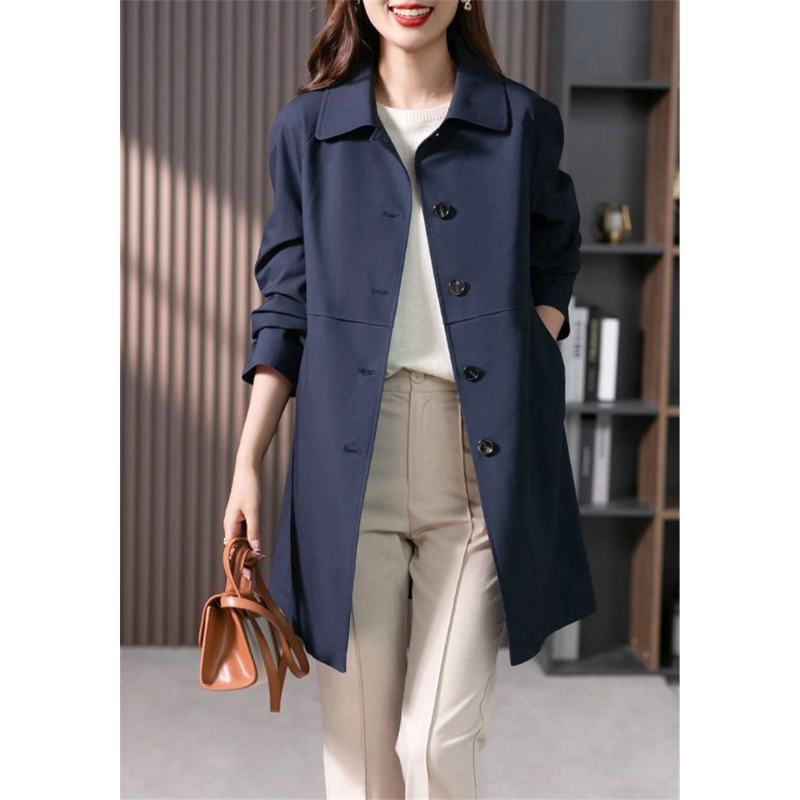 Water-repellent trench coat for women | Mid-length transitional coat casual design | Classic raincoat with pockets