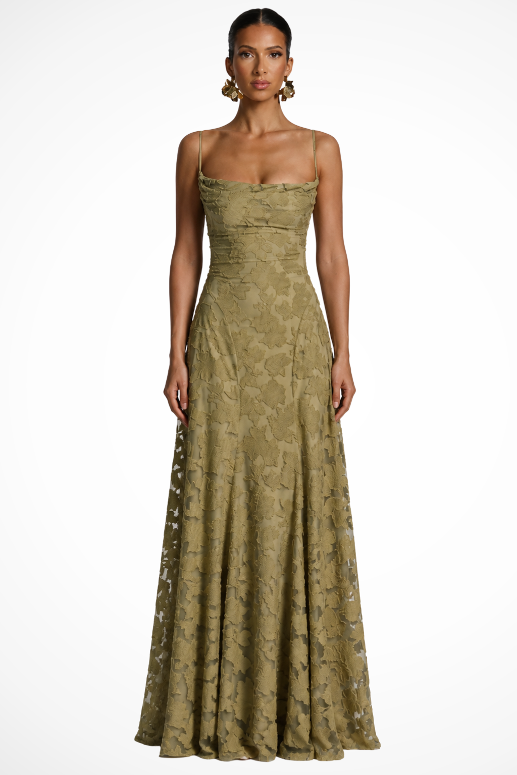 Maxikleid mit floralem Brokatmuster und Spaghettiträgern für Hochzeitsgäste