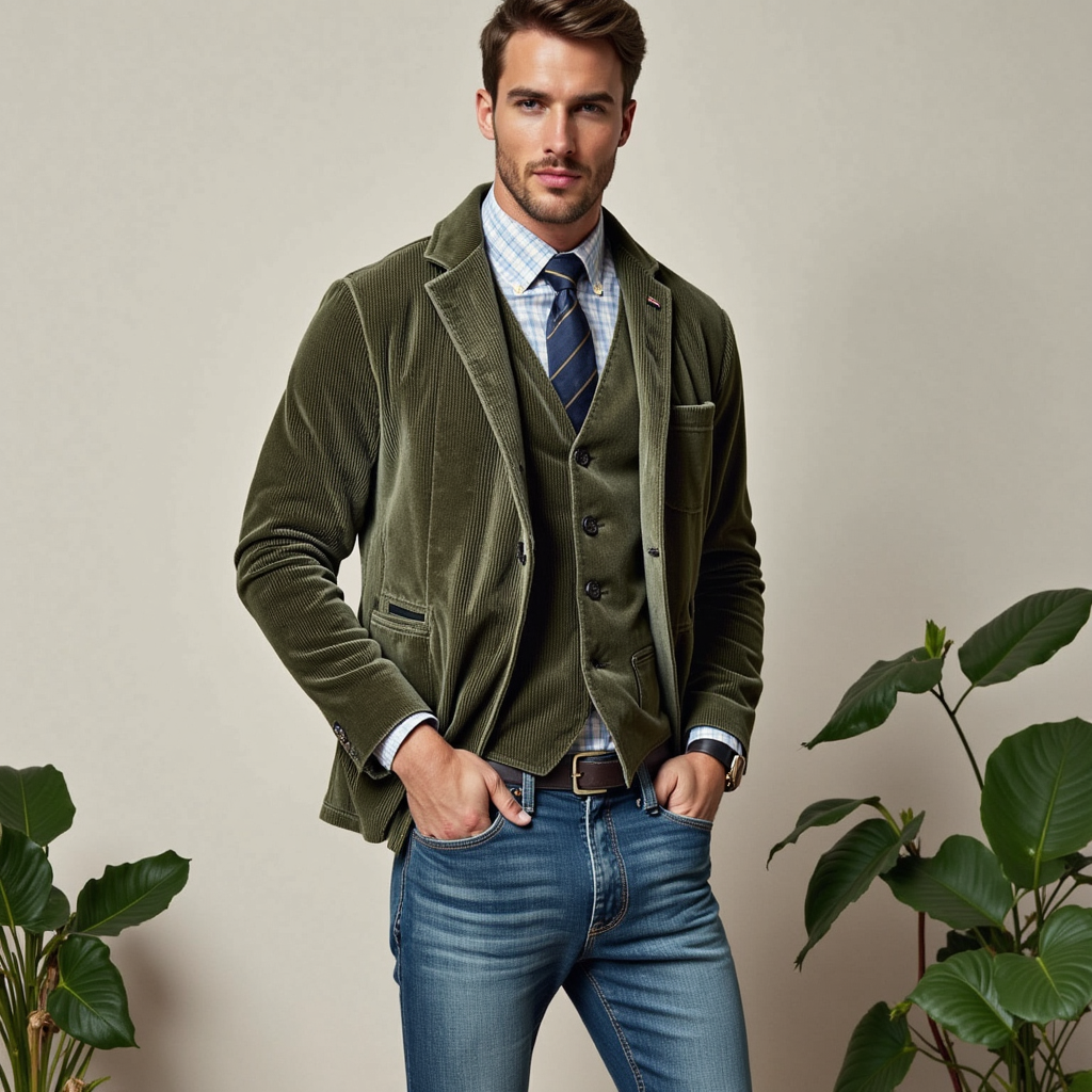 Classic men's blazer and vest set | Slim fit blazer with suit vest | Vintage two-piece for business and leisure | Single-breasted