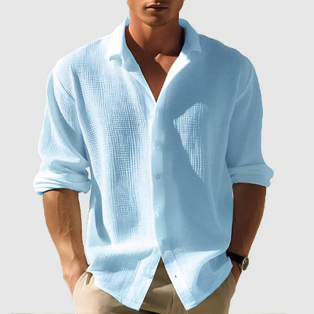Men's Casual Long-Sleeve Shirt | Classic Button-Down Shirt with Notched Collar | Comfortable Solid Color Top for Everyday and Office Wear