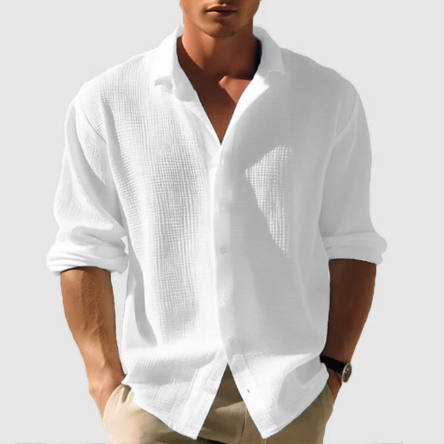 Men's Casual Long-Sleeve Shirt | Classic Button-Down Shirt with Notched Collar | Comfortable Solid Color Top for Everyday and Office Wear