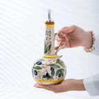 Mediterranean ceramic oil vinegar cruet set with decorative hand painted design for kitchen storage