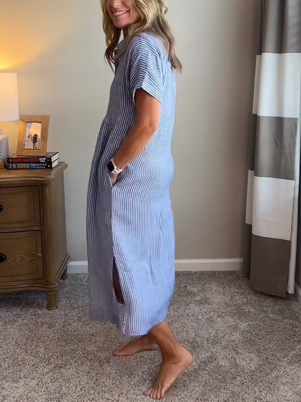 Gestreiftes Kleid mit Knopfleiste