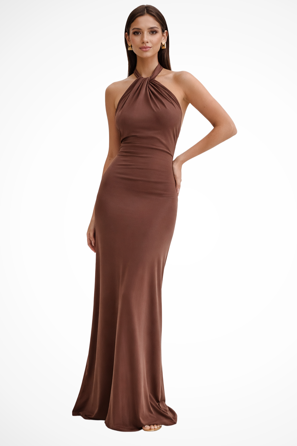 Neckholder Maxi-Kleid für Damen | Rückenfreies Abendkleid mit Raffungen | Elegantes Kleid für Hochzeitsgäste Figurbetont