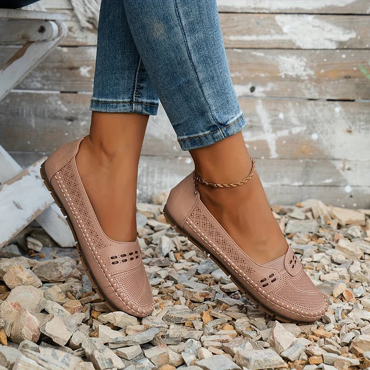 Women's Breathable Slip-On Shoes | Comfortable Slip-On Loafers with Perforated Pattern and Soft Sole for Everyday Wear | Lightweight Loafers