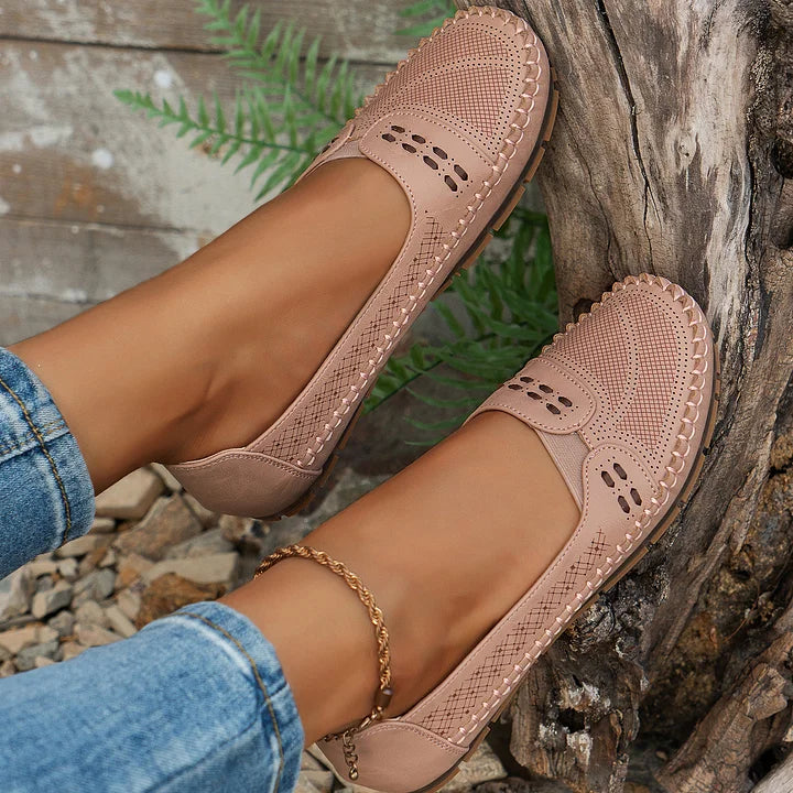 Women's Breathable Slip-On Shoes | Comfortable Slip-On Loafers with Perforated Pattern and Soft Sole for Everyday Wear | Lightweight Loafers