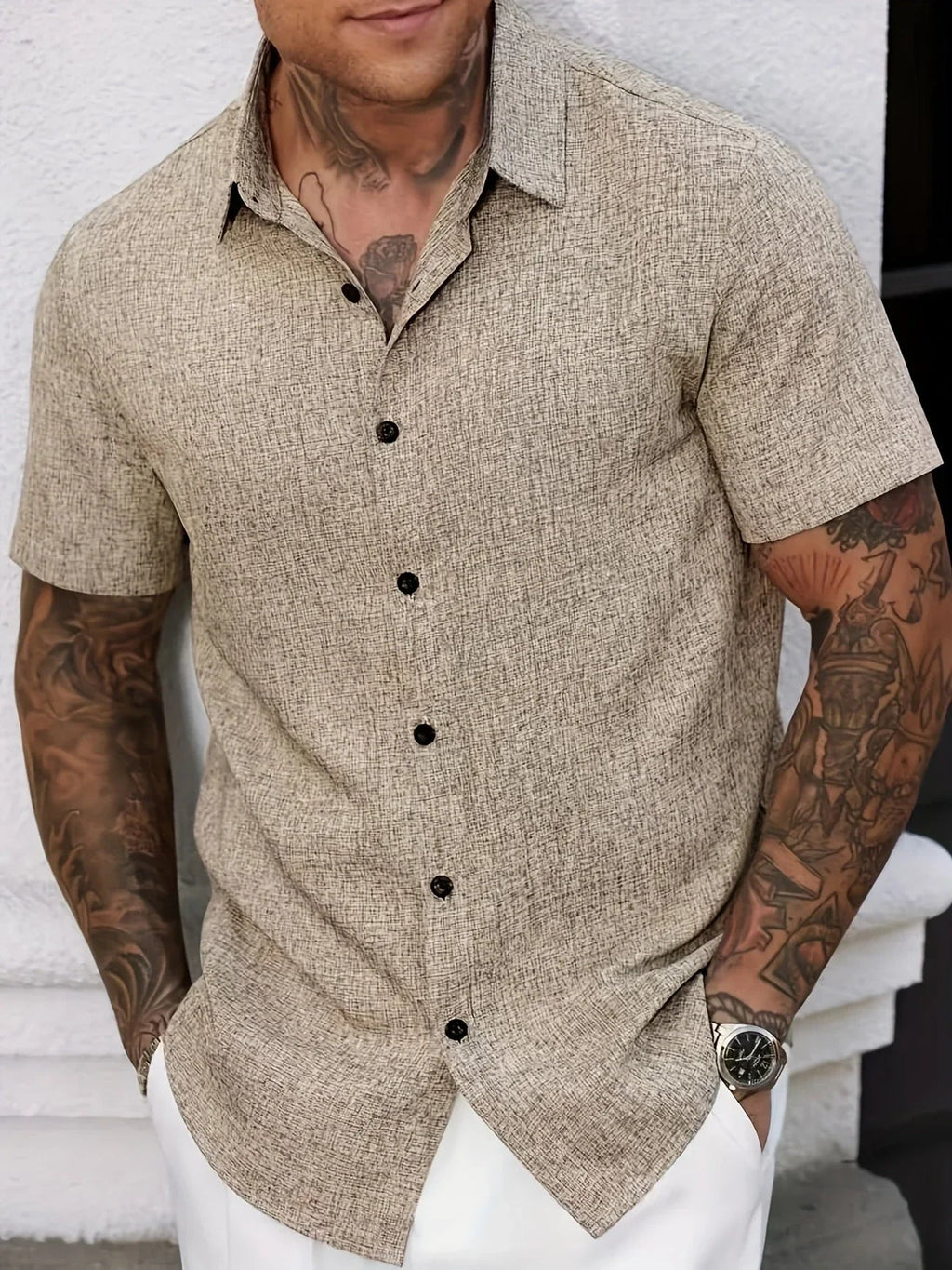 Men's Short-Sleeve Linen Shirt - Lightweight Summer Shirt Made from Linen Blend - Breathable Casual Shirt for Vacation and Everyday Wear