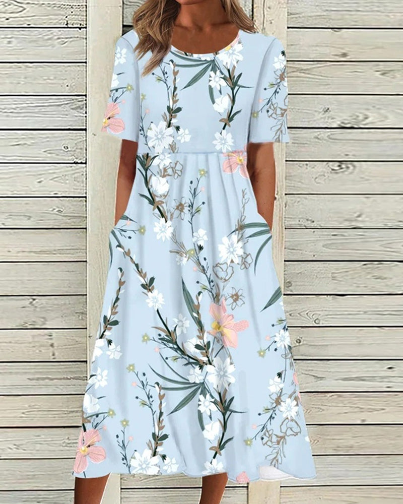 Bedrucktes Blumen-Midikleid für Damen