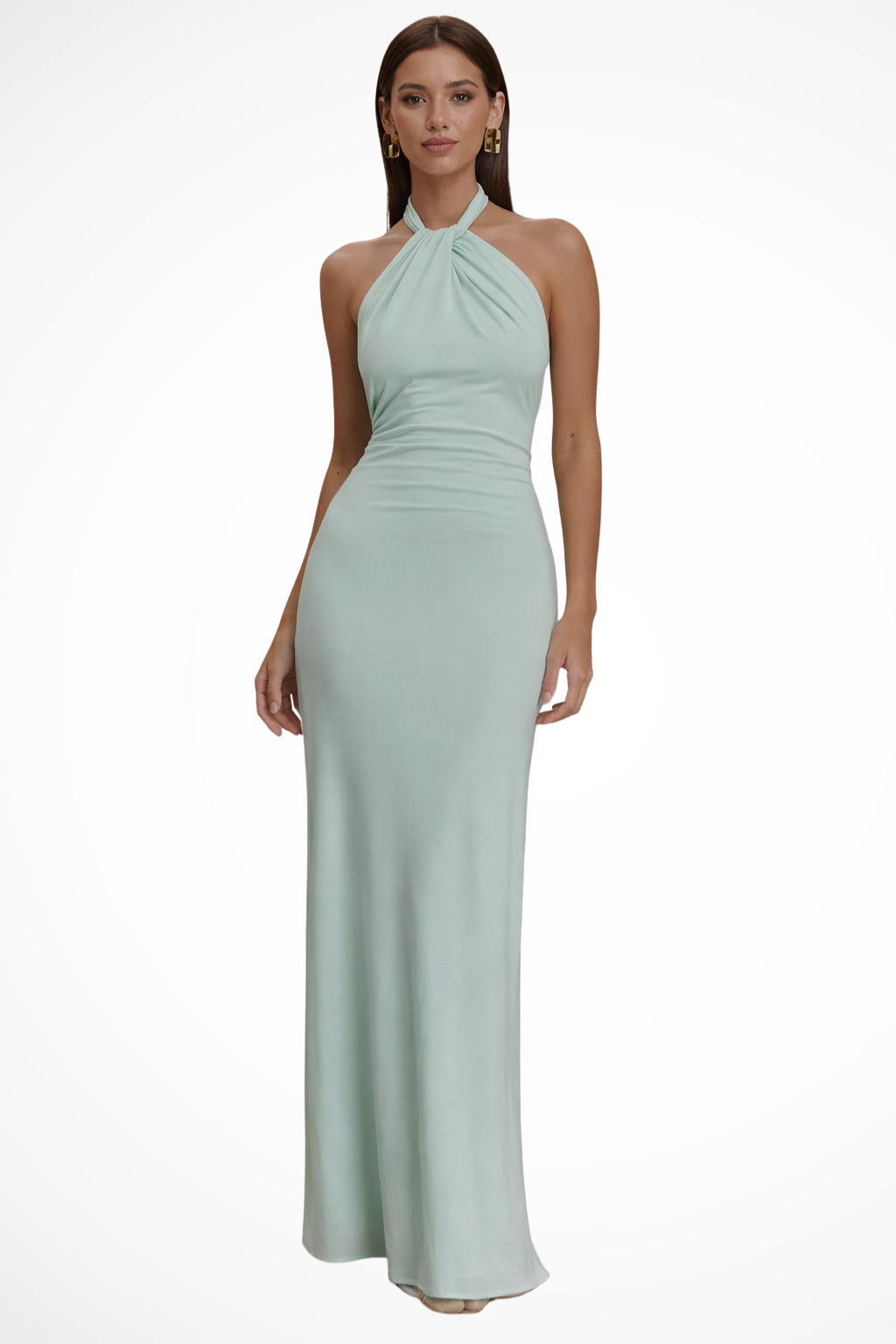 Neckholder Maxi-Kleid für Damen | Rückenfreies Abendkleid mit Raffungen | Elegantes Kleid für Hochzeitsgäste Figurbetont