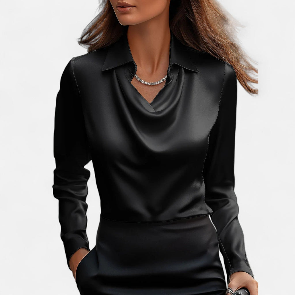 Satinbluse mit Wasserfallausschnitt für Damen – Elegantes Design & Zeitloser Stil