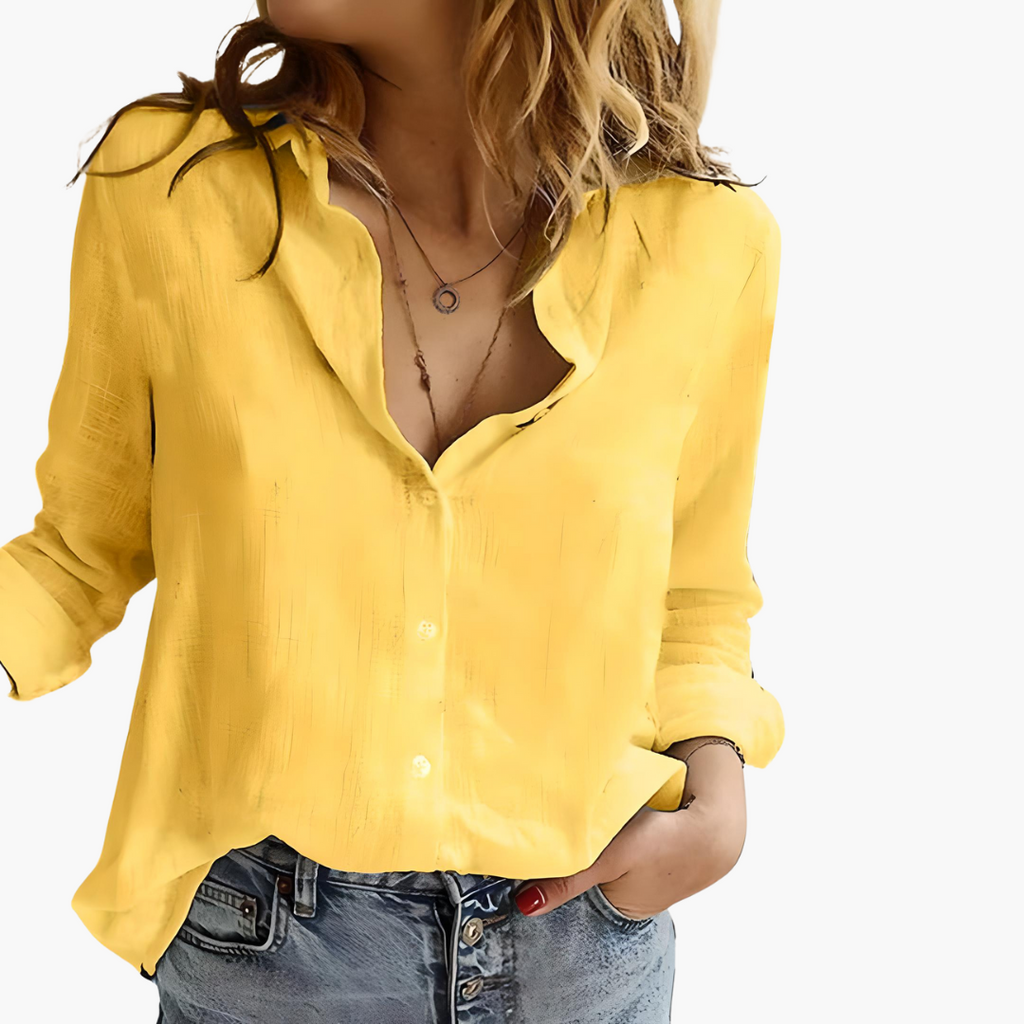 Women's blouse with button placket and collar