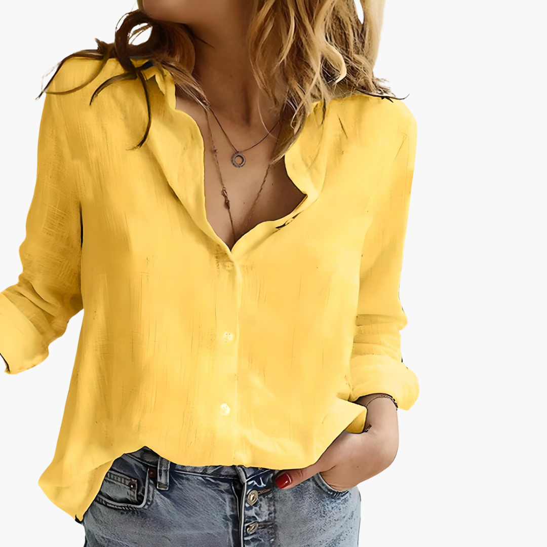 Women's blouse with button placket and collar