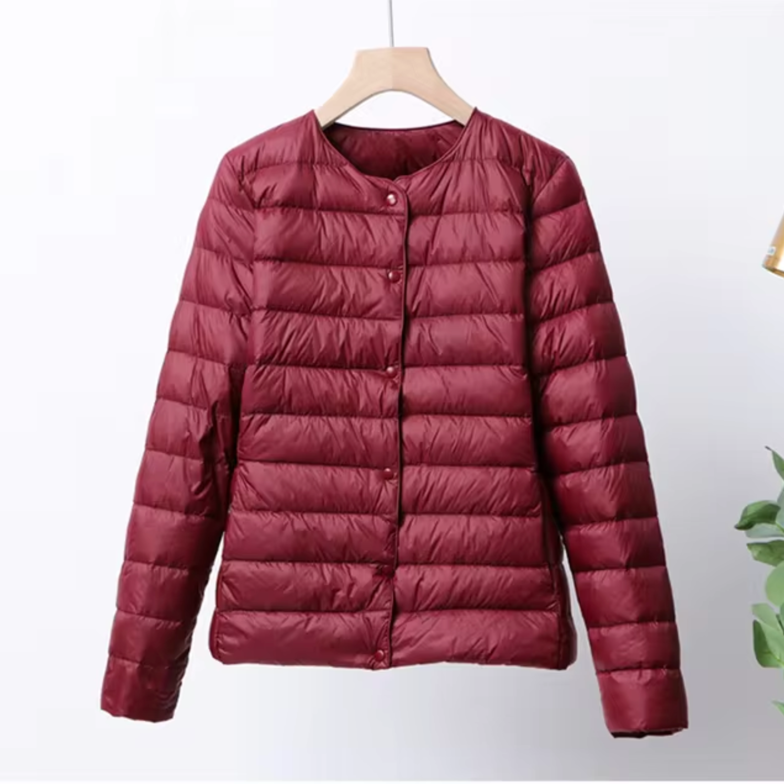 NOUVEAU RICHE Damen Ultradünne Daunenjacke Leicht Warm Kurzes Design Rot