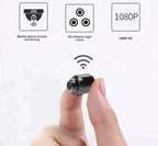 Mini telecamera spia wireless, visione notturna a infrarossi, risoluzione 1080P, monitoraggio remoto smartphone, dimensioni compatte, alta definizione.