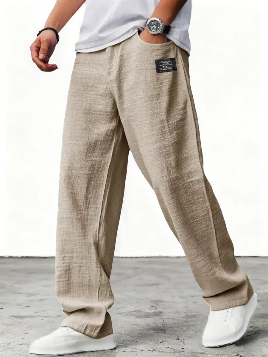 Men's linen pants with wide legs and drawstring | Comfortable fabric pants with a straight cut and practical side pockets
