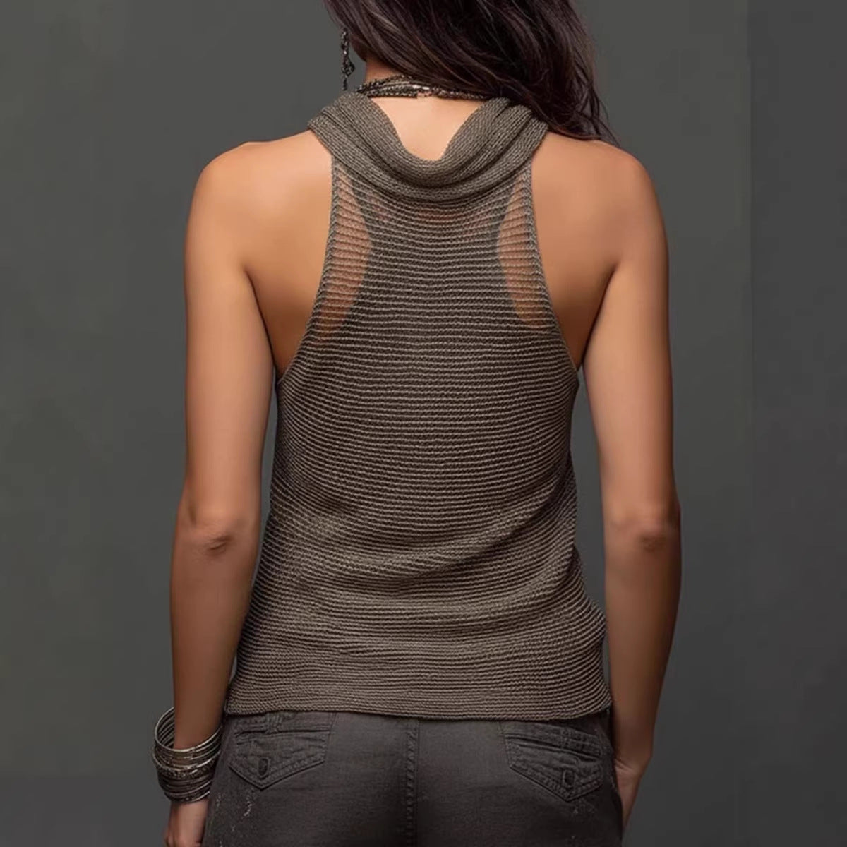 Sleeveless Women's Knit Top with Cowl Neckline | Loose Boho Top for Everyday Wear | Lightweight Relaxed Fit Top