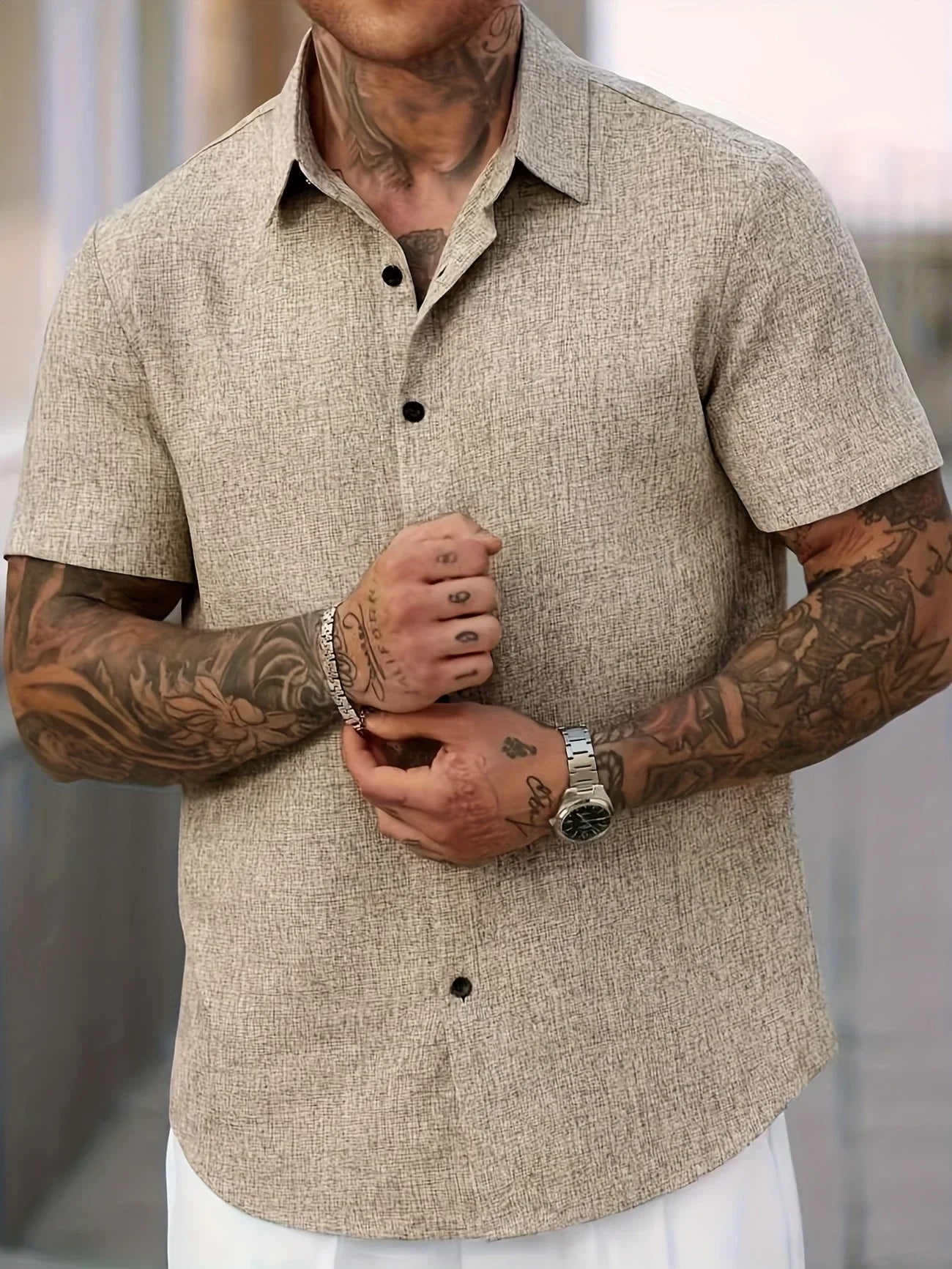 Men's Short-Sleeve Linen Shirt - Lightweight Summer Shirt Made from Linen Blend - Breathable Casual Shirt for Vacation and Everyday Wear