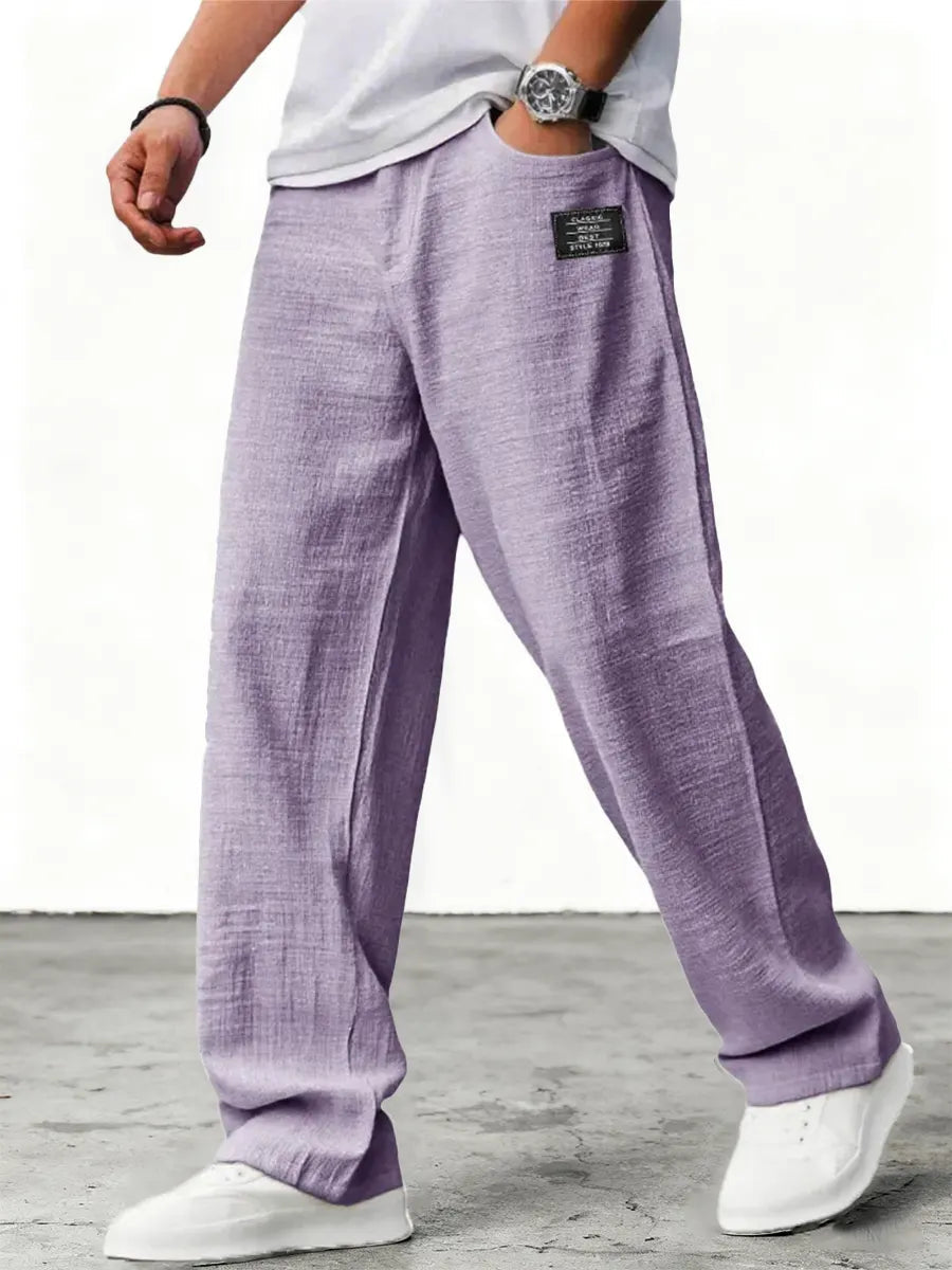 Men's linen pants with wide legs and drawstring | Comfortable fabric pants with a straight cut and practical side pockets