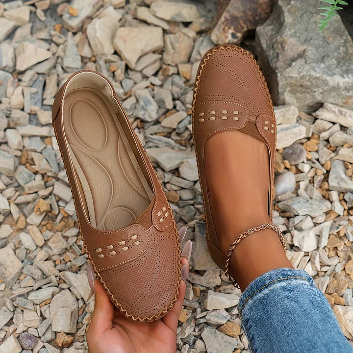 Women's Breathable Slip-On Shoes | Comfortable Slip-On Loafers with Perforated Pattern and Soft Sole for Everyday Wear | Lightweight Loafers