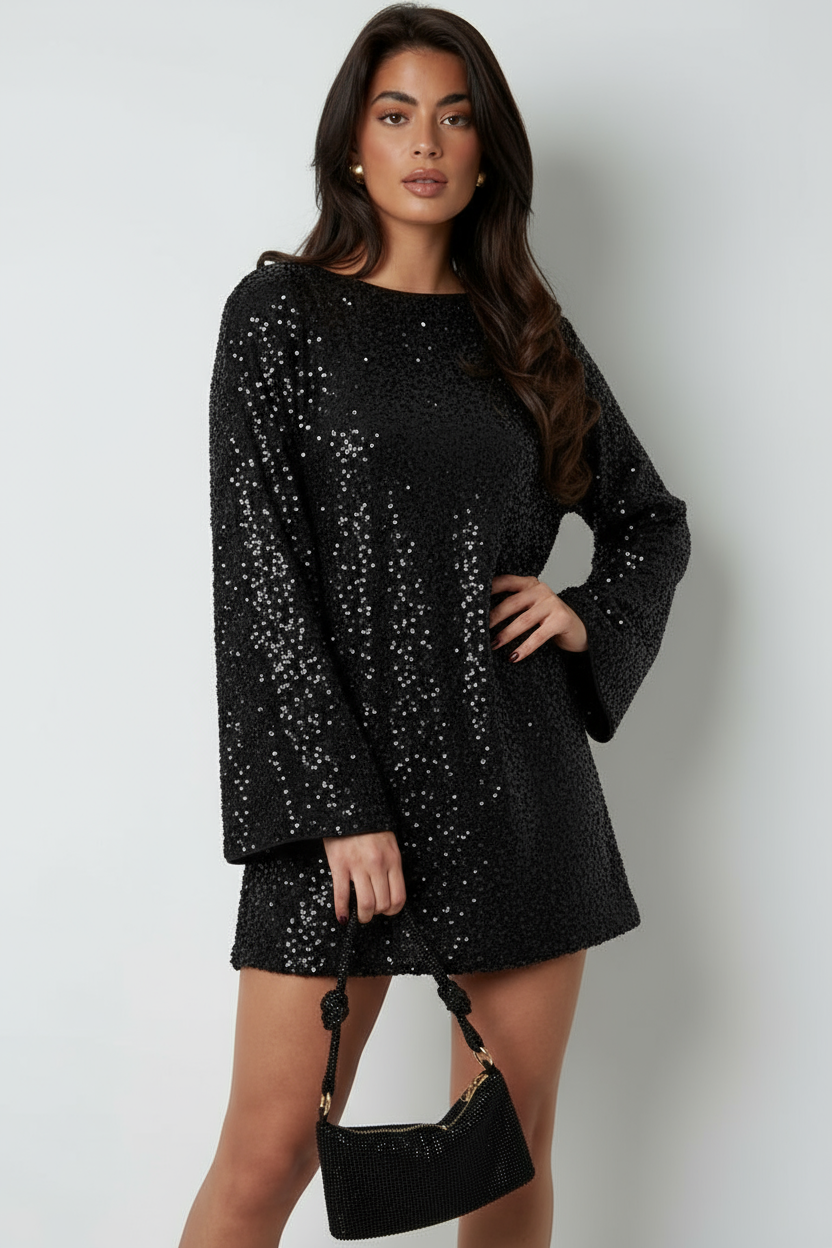Livia Schwarzes Pailletten Kleid für Abendveranstaltungen