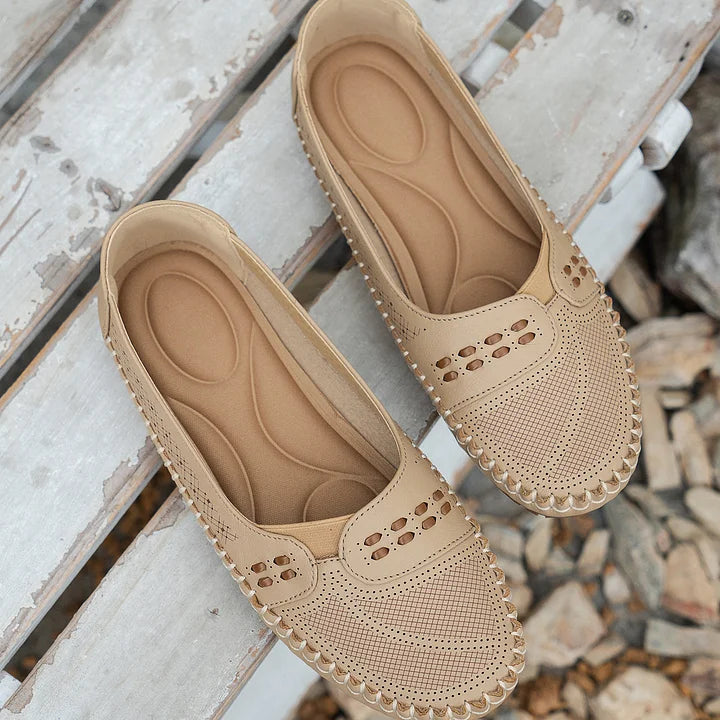Women's Breathable Slip-On Shoes | Comfortable Slip-On Loafers with Perforated Pattern and Soft Sole for Everyday Wear | Lightweight Loafers