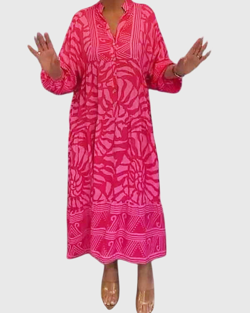 Women's Maxi Dress with V-Neck and Half-Length Sleeves | Airy Summer Dress with Print in a Loose Fit for Everyday Wear