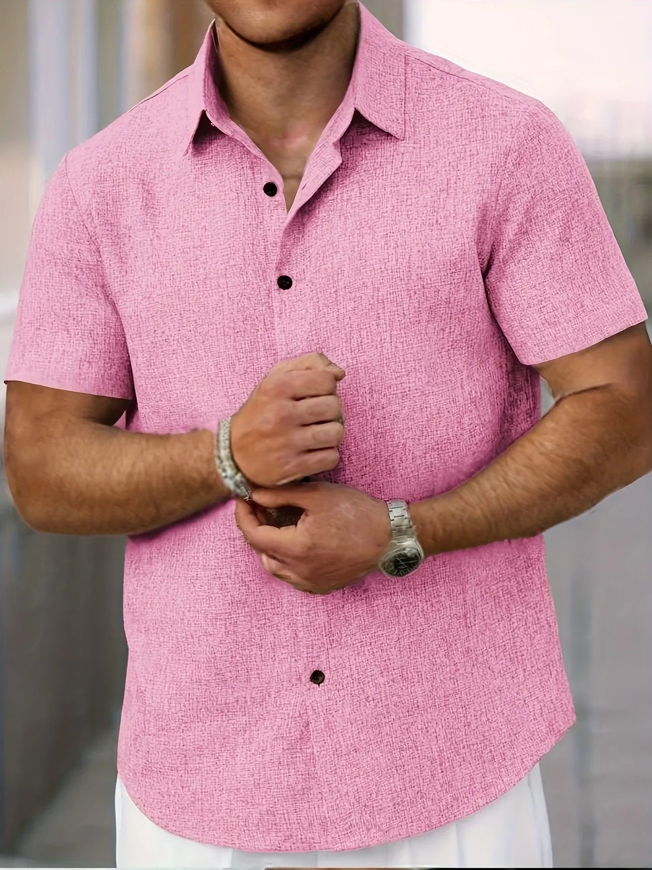 Men's Short-Sleeve Linen Shirt - Lightweight Summer Shirt Made from Linen Blend - Breathable Casual Shirt for Vacation and Everyday Wear