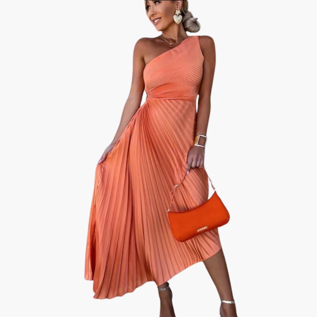 Asymmetrisches Cocktailkleid für Damen mit One-Shoulder-Ausschnitt und Plissee-Design