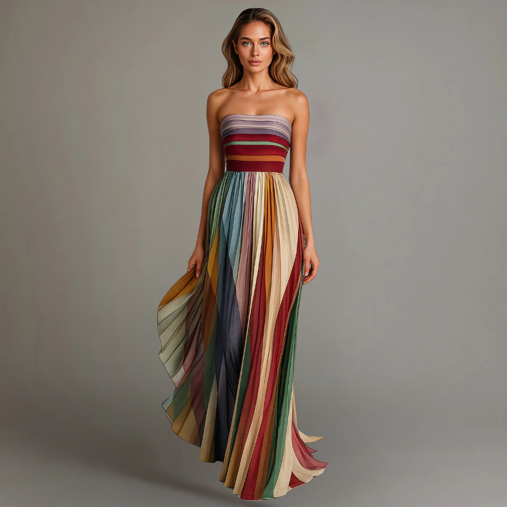 Trägerloses Plissee-Maxikleid für Damen