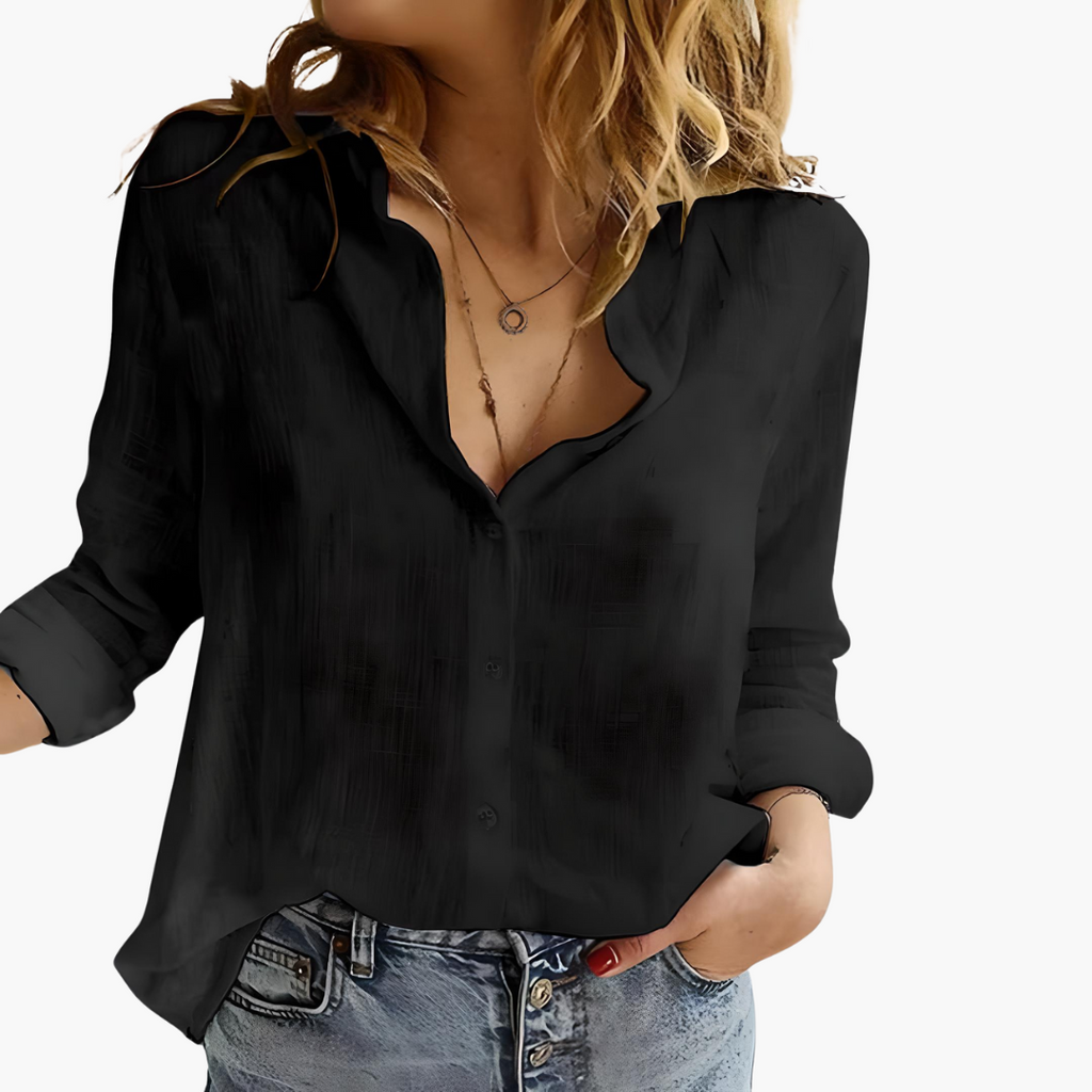 Women's blouse with button placket and collar