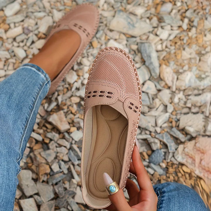 Women's Breathable Slip-On Shoes | Comfortable Slip-On Loafers with Perforated Pattern and Soft Sole for Everyday Wear | Lightweight Loafers