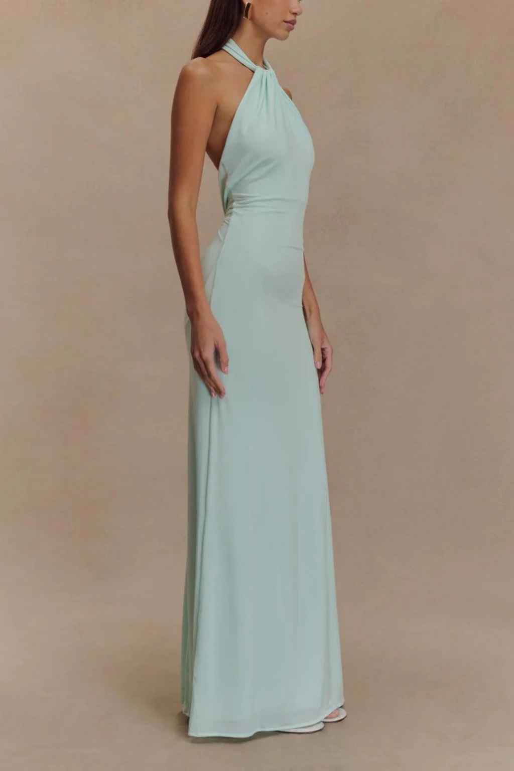 Neckholder Maxi-Kleid für Damen | Rückenfreies Abendkleid mit Raffungen | Elegantes Kleid für Hochzeitsgäste Figurbetont