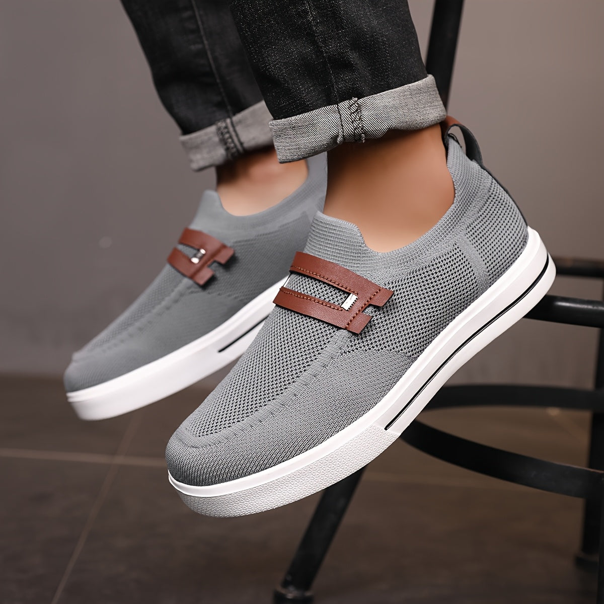 Men's Slip-On Sneakers | Breathable Knit Shoes for Everyday Wear | Lightweight Casual Shoes Without Laces & Comfortable