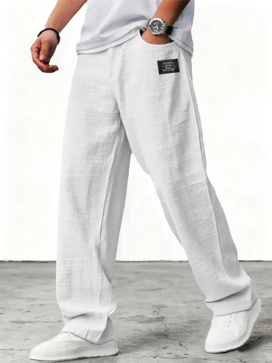 Men's linen pants with wide legs and drawstring | Comfortable fabric pants with a straight cut and practical side pockets