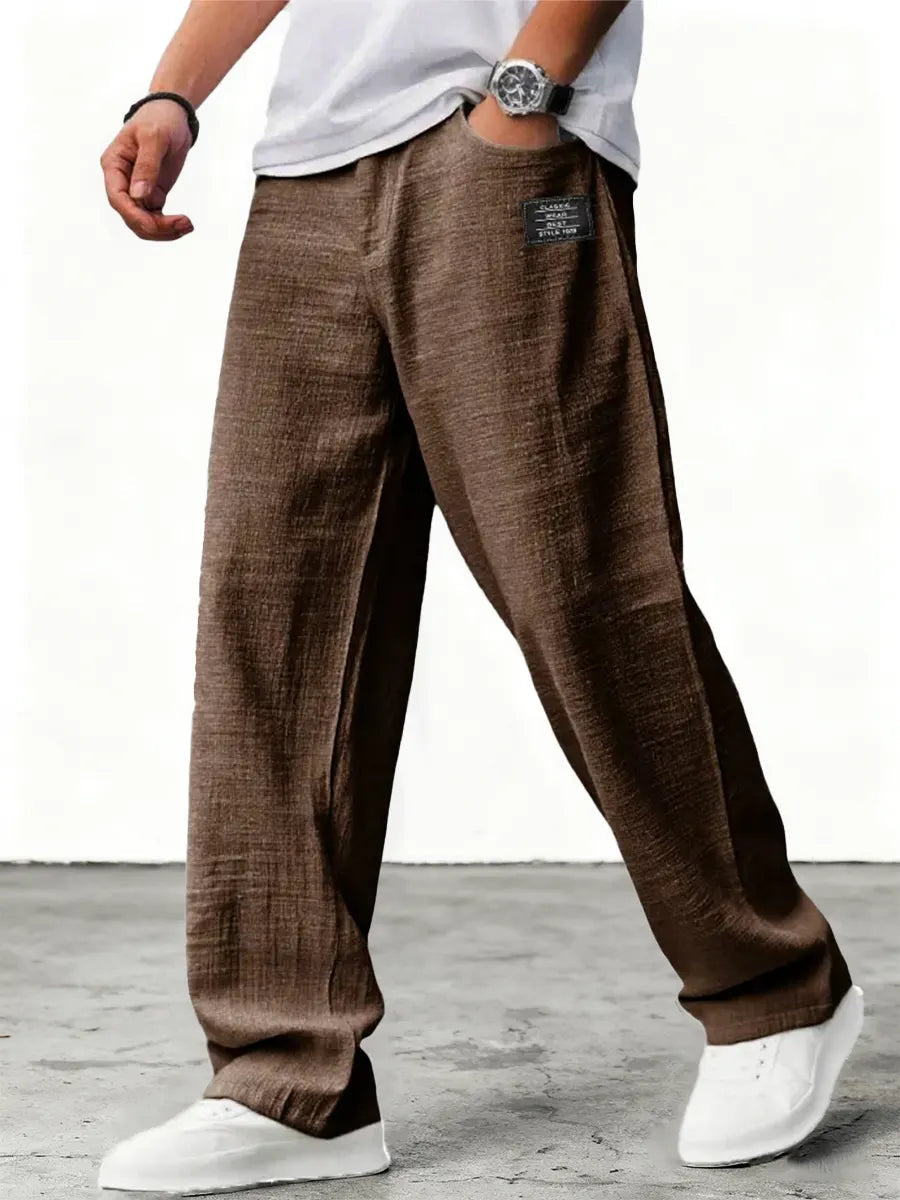 Men's linen pants with wide legs and drawstring | Comfortable fabric pants with a straight cut and practical side pockets