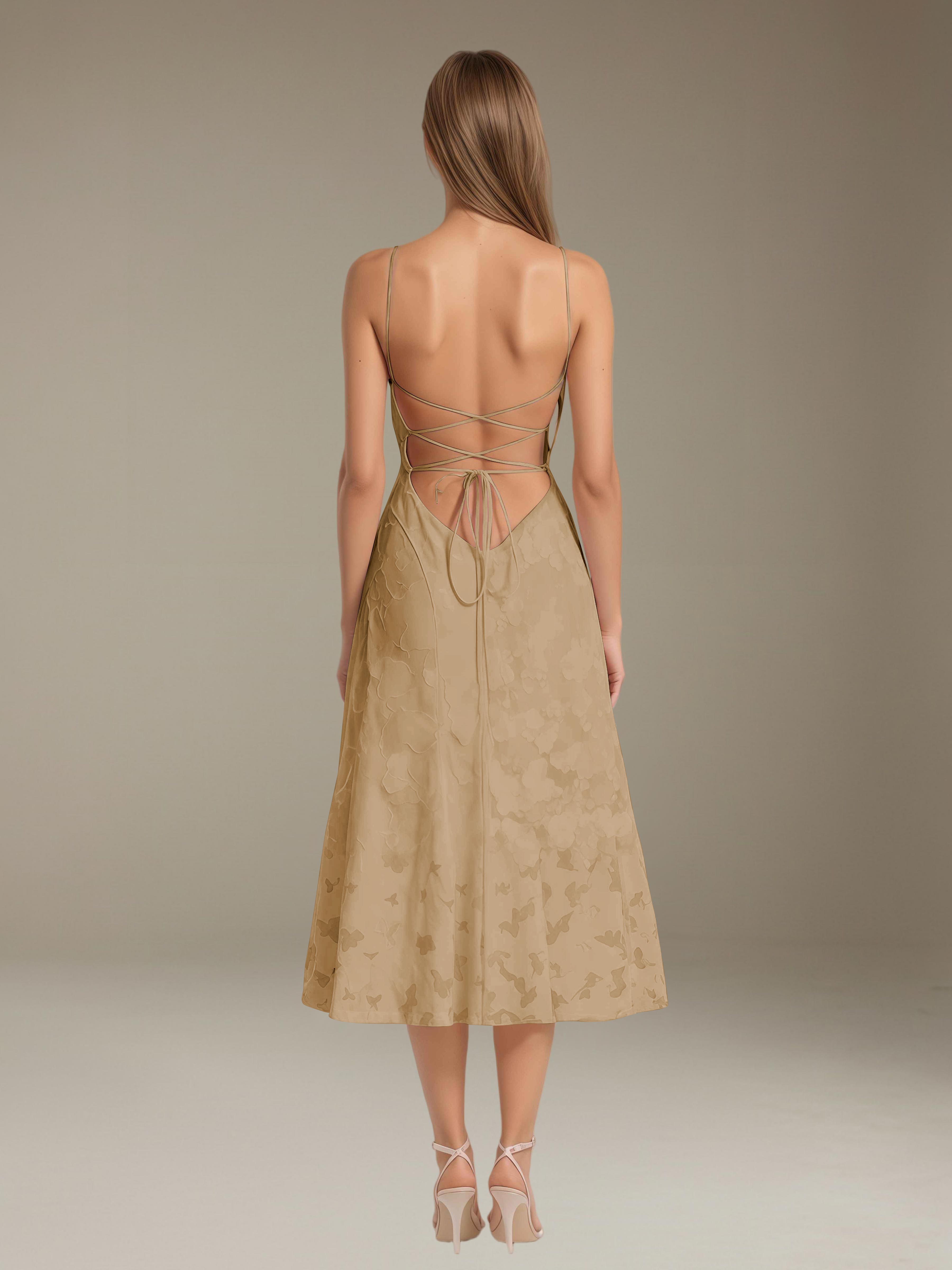 Ausgestelltes Midi-Sommerkleid mit Spaghettiträgern und Knielänge