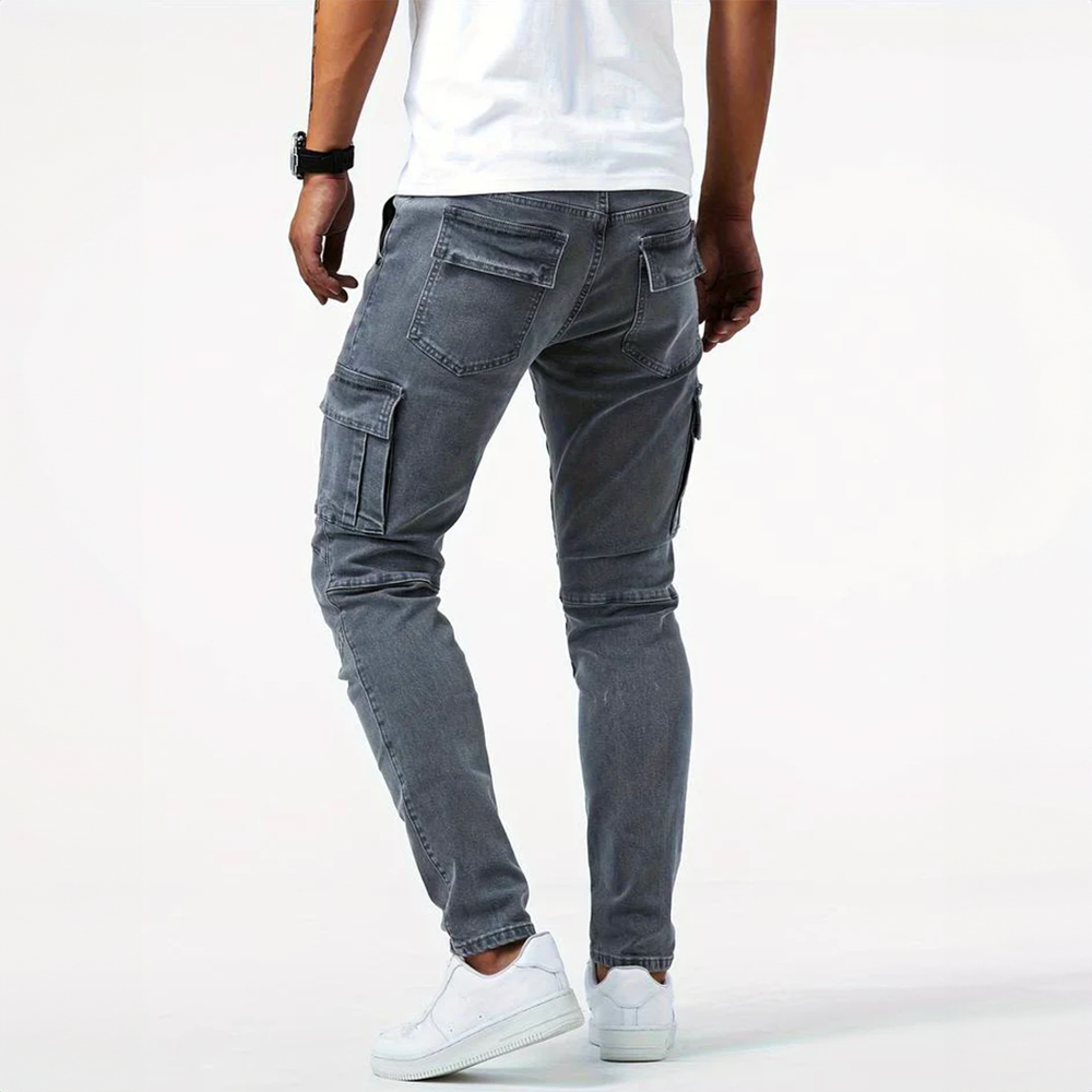 Men's cargo jeans made from elastic stretch denim | Slim fit casual pants with practical side pockets for work and leisure