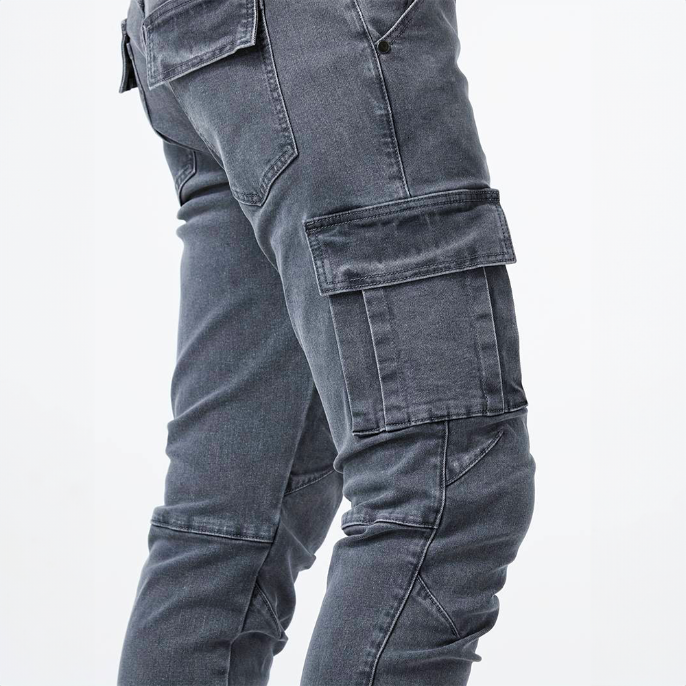 Men's cargo jeans made from elastic stretch denim | Slim fit casual pants with practical side pockets for work and leisure