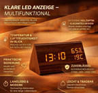 Moderner digitaler LED-Wecker aus Holz mit Temperaturanzeige
