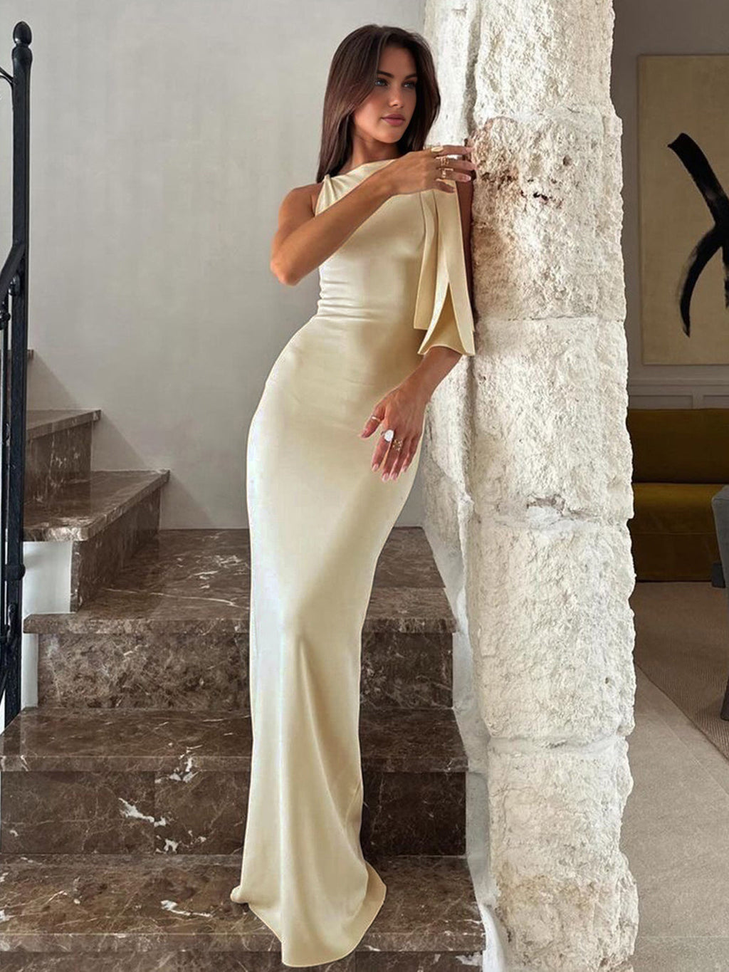 Maxi dress for women in elegant bridal style with tie design