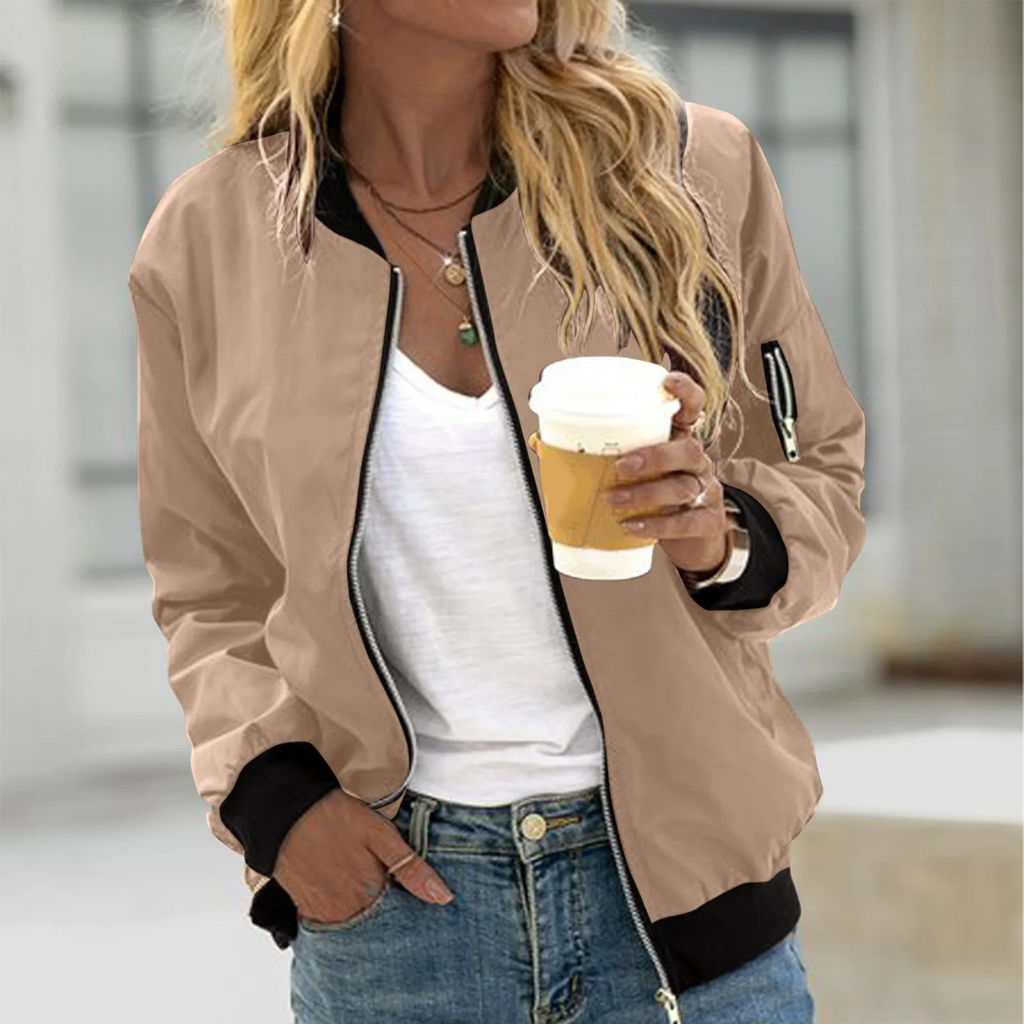 Leichte Damen Bomberjacke - Sportliche Übergangsjacke mit Reißverschlusstaschen & Rippbündchen - Casual Freizeitjacke