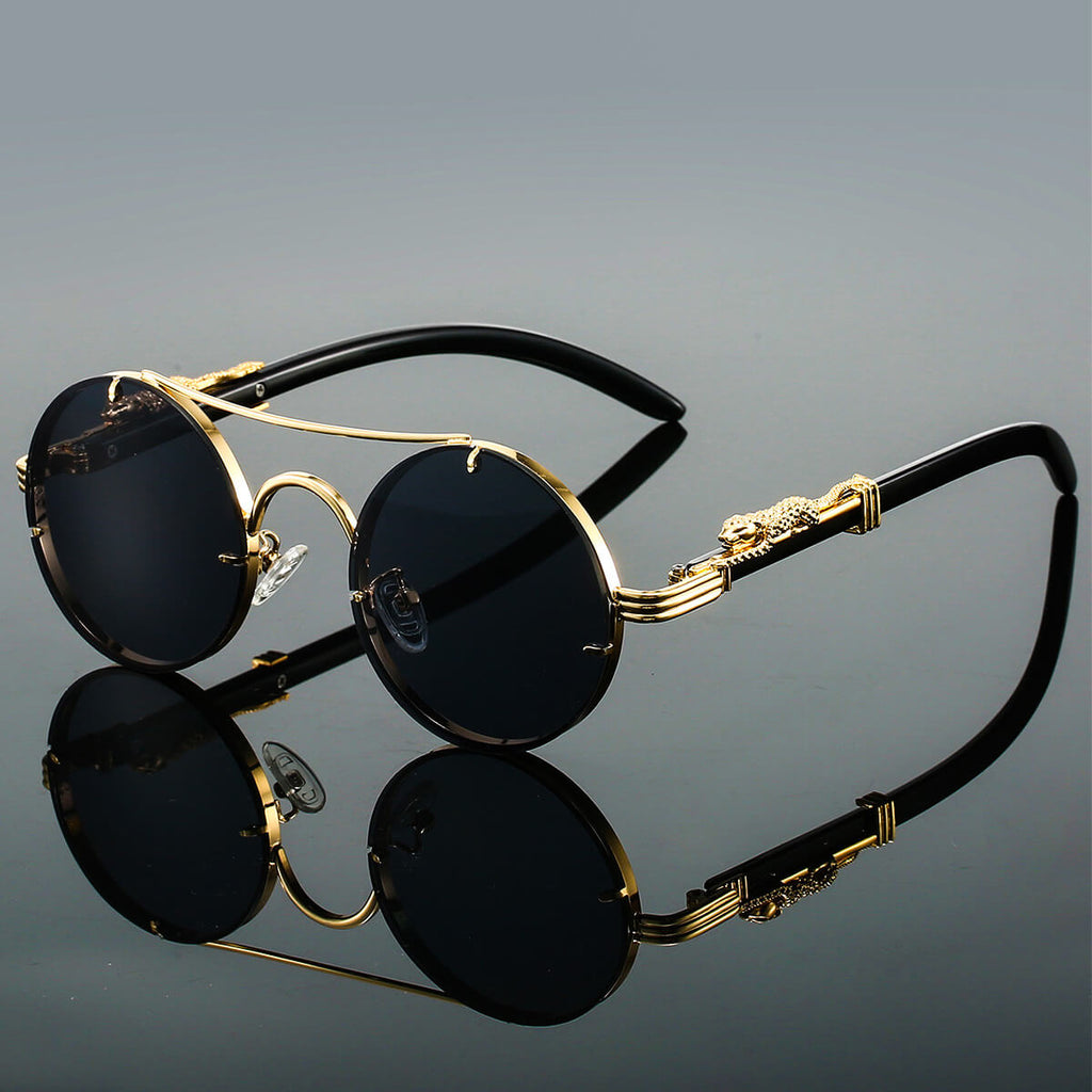 Runde Vintage-Sonnenbrille mit Doppelsteg, Metallrahmen und UV400-Gläsern