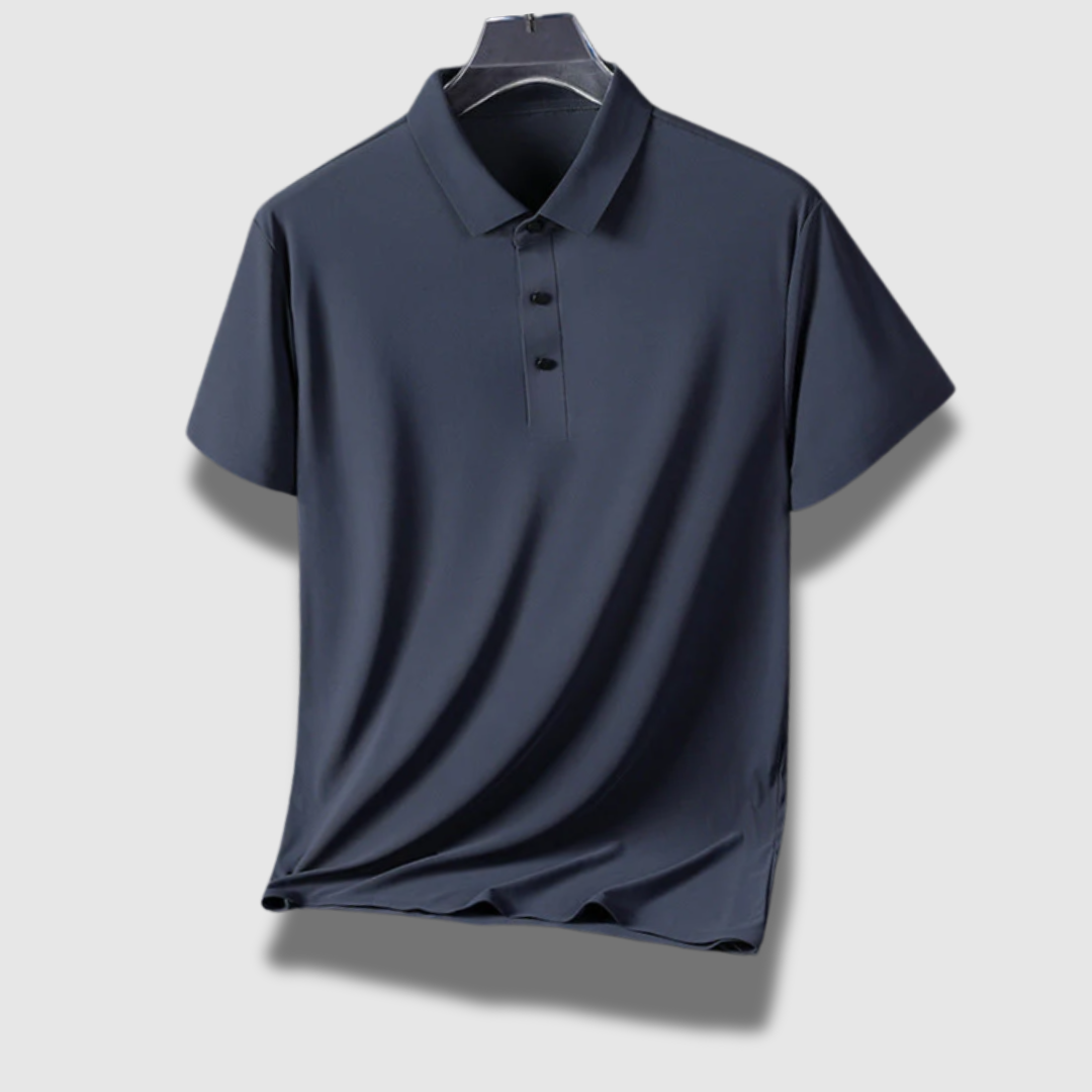 Classic men's polo shirt made of lightweight silk | Breathable short-sleeve polo with button placket and textured collar