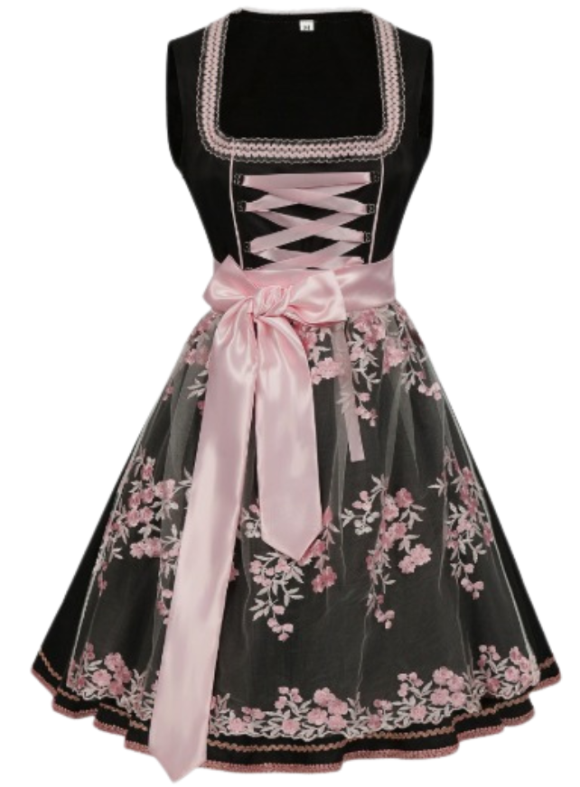 NOUVEAU RICHE Dirndl Kleid Retro Stil Trachten Outfit Oktoberfest Größe Schwarz