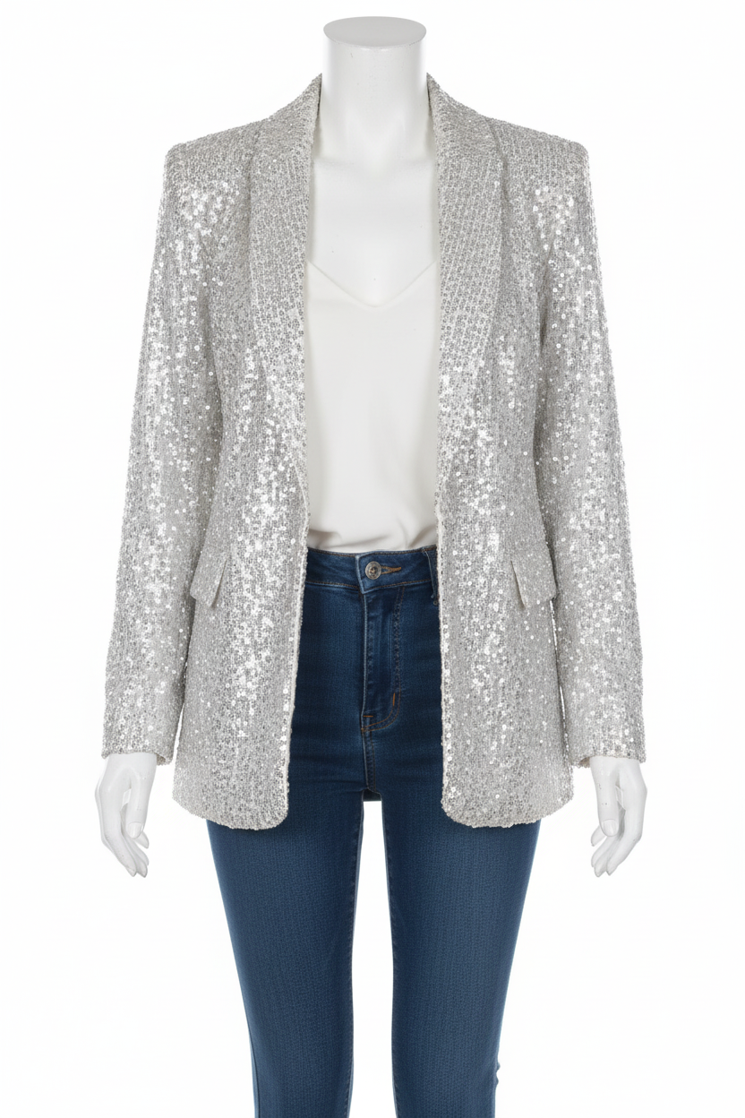NOUVEAU RICHE Glitzernder Pailletten Blazer Mit Langen Ärmeln Und Revers Für Damen – Auffällige Party-Oberbekleidung Für Besondere Anlässe